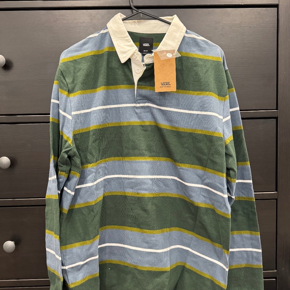Vans Green & Blue Striped Rugby Polo- Worn Once! NWOT